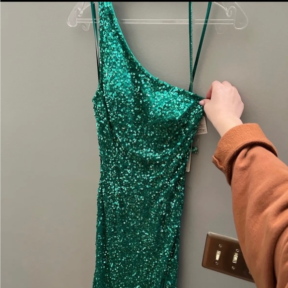 Scala Green Off the Shoulder Prom Dress - Picture 5 of 5